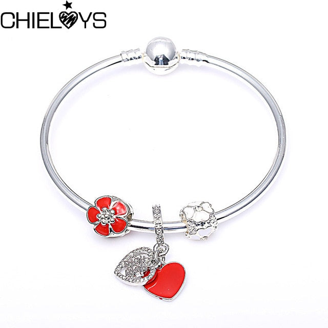 CHIELOYS Silver Color Mickey & Minnie Alloy Beads And Pendant Charm Brand Bracelet & Bangles For Women Jewelry Children Gift