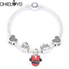 CHIELOYS Silver Color Mickey & Minnie Alloy Beads And Pendant Charm Brand Bracelet & Bangles For Women Jewelry Children Gift