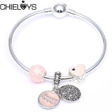 CHIELOYS Silver Color Mickey & Minnie Alloy Beads And Pendant Charm Brand Bracelet & Bangles For Women Jewelry Children Gift