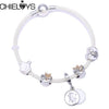 CHIELOYS Silver Color Mickey & Minnie Alloy Beads And Pendant Charm Brand Bracelet & Bangles For Women Jewelry Children Gift