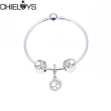 CHIELOYS Silver Color Mickey & Minnie Alloy Beads And Pendant Charm Brand Bracelet & Bangles For Women Jewelry Children Gift