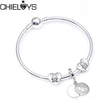 CHIELOYS Silver Color Mickey & Minnie Alloy Beads And Pendant Charm Brand Bracelet & Bangles For Women Jewelry Children Gift