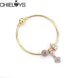CHIELOYS Silver Color Mickey & Minnie Alloy Beads And Pendant Charm Brand Bracelet & Bangles For Women Jewelry Children Gift