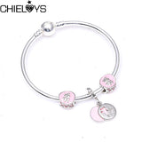 CHIELOYS Silver Color Mickey & Minnie Alloy Beads And Pendant Charm Brand Bracelet & Bangles For Women Jewelry Children Gift