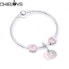 CHIELOYS Silver Color Mickey & Minnie Alloy Beads And Pendant Charm Brand Bracelet & Bangles For Women Jewelry Children Gift
