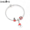 CHIELOYS Silver Color Mickey & Minnie Alloy Beads And Pendant Charm Brand Bracelet & Bangles For Women Jewelry Children Gift