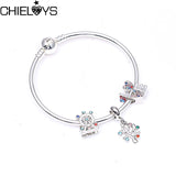 CHIELOYS Silver Color Mickey & Minnie Alloy Beads And Pendant Charm Brand Bracelet & Bangles For Women Jewelry Children Gift