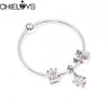 CHIELOYS Silver Color Mickey & Minnie Alloy Beads And Pendant Charm Brand Bracelet & Bangles For Women Jewelry Children Gift