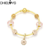 CHIELOYS Silver Color Mickey & Minnie Alloy Beads And Pendant Charm Brand Bracelet & Bangles For Women Jewelry Children Gift