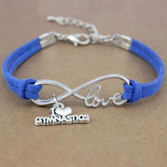 Gymnastics Gym Sports Heart Infinity Love Charm Bracelets Pink Blue Women Men Girl Boy Unisex Jewelry Gift 20 Colors to Choose